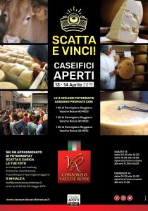 Locandina concorso "scatta e vinci" per Caseifici Aperti al Consorzio Vacche Rosse
